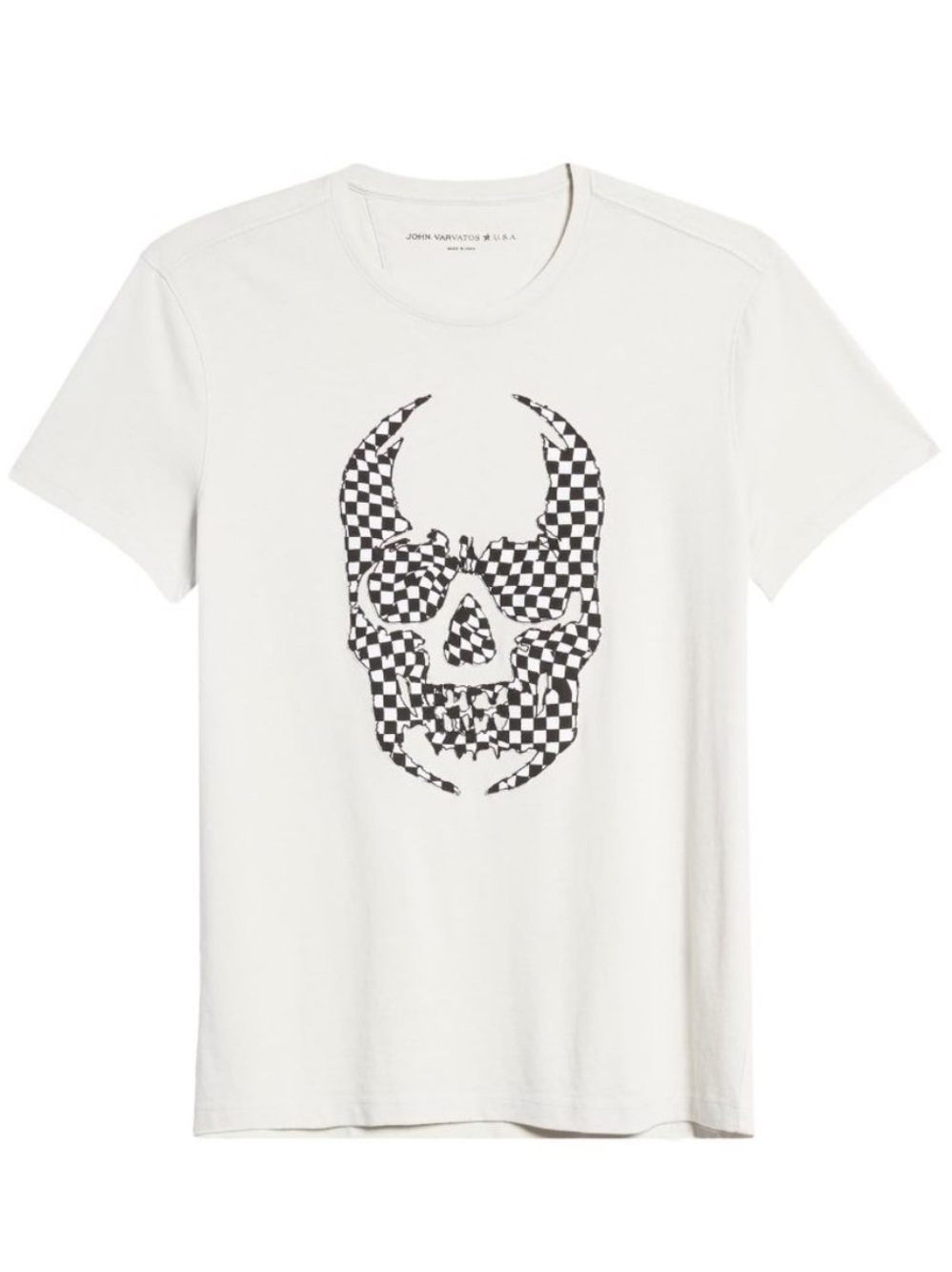 John Varvatos Star USA Men's Skull Checkered Applique Graphic T-Shirt Zinc Sz L